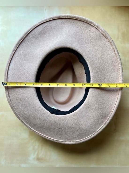 Wide Brim 100% Wool Felt Fedora in Beige with Gray Band Boho Western Minimalist main image 2